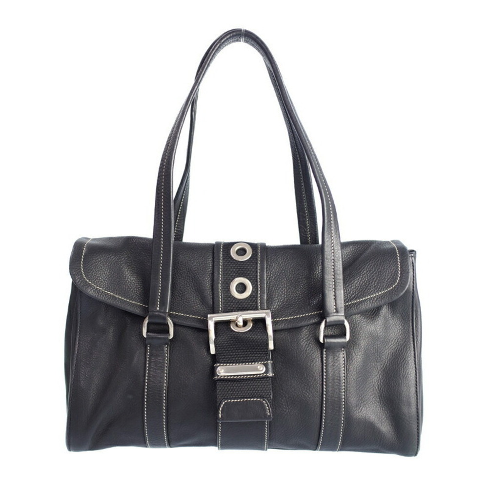 Prada Vitello Daino Buckle Shoulder Bag black calfskin leather